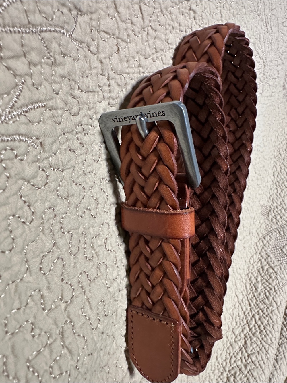 Vineyard Vines Braided Leather Belt — Chestnut Brown Size 34